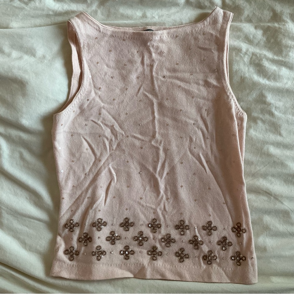 Ann Taylor Petites Pink Beaded Sequin Sleeveless Wool Cashmere Blend Top